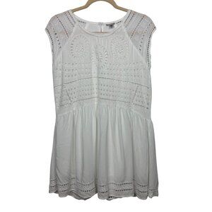 Ecote M White Eyelet Tunic Top Boho Clean Girl Whimsical Fairycore Beachy